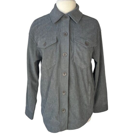 Avec Les Filles Button Front Corduroy Shirt Jacket Womens Medium Gray - Picture 1 of 11